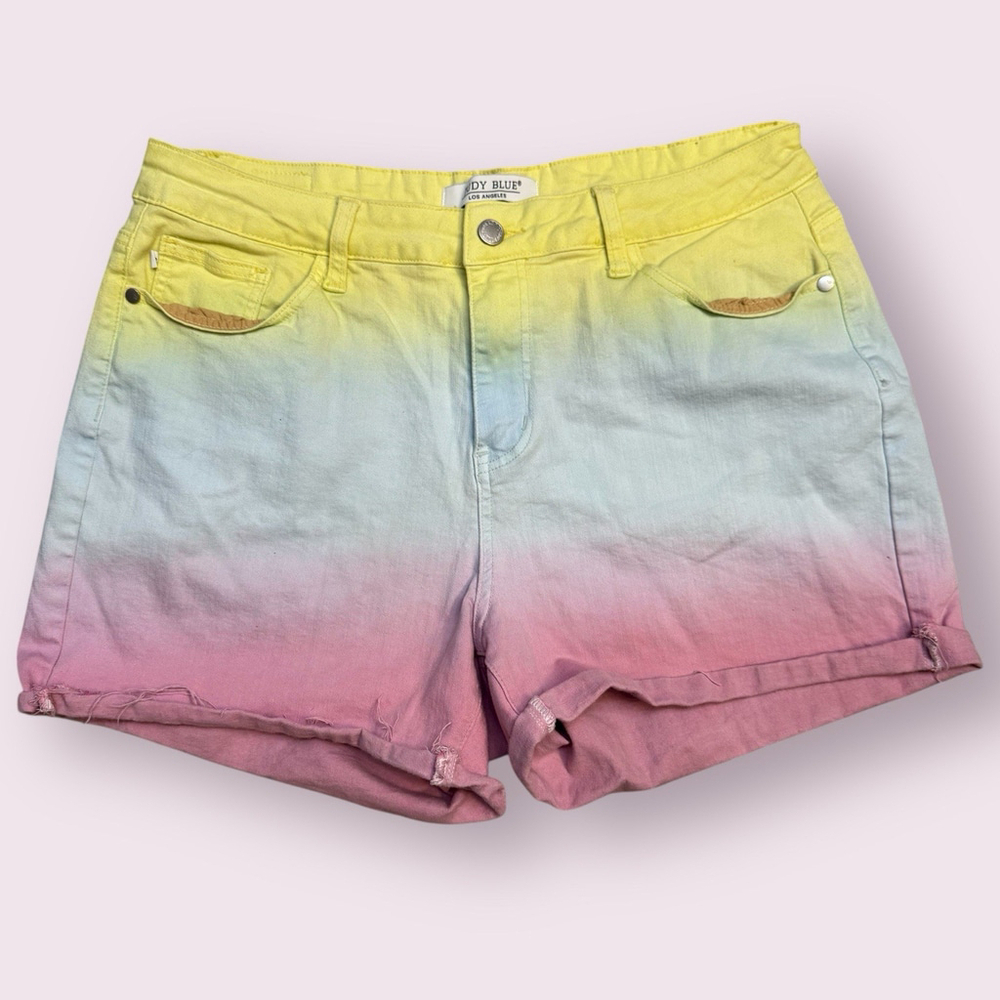 Judy Blue Dip Dye Shorts Denim Cut Offs High Waist Raw Hem Ombre Pastel Size 1XL